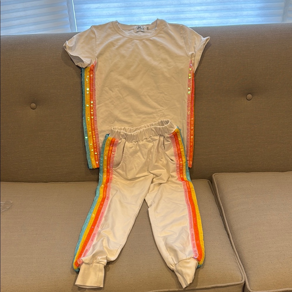 Lola + The Boys White Set with Rainbow Sequin Stripes
